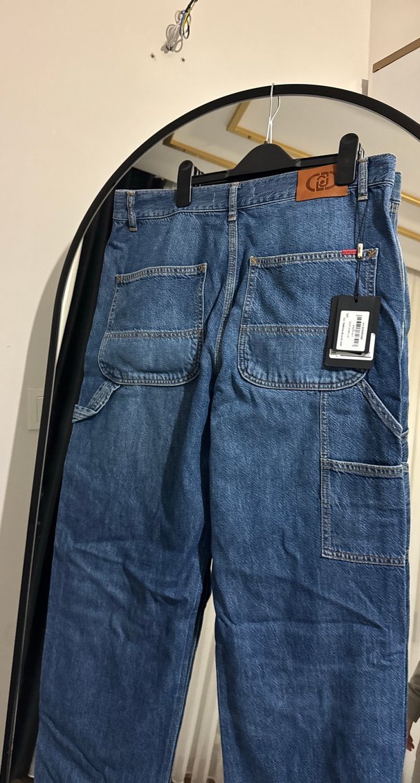 Düğmeli Koyu Mavi Bol Kesim Erkek Kot Pantolon - Görsel 2