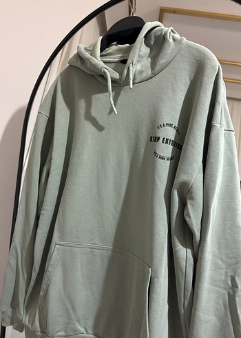Gri Kapüşonlu Oversize Sweatshirt - Görsel 2