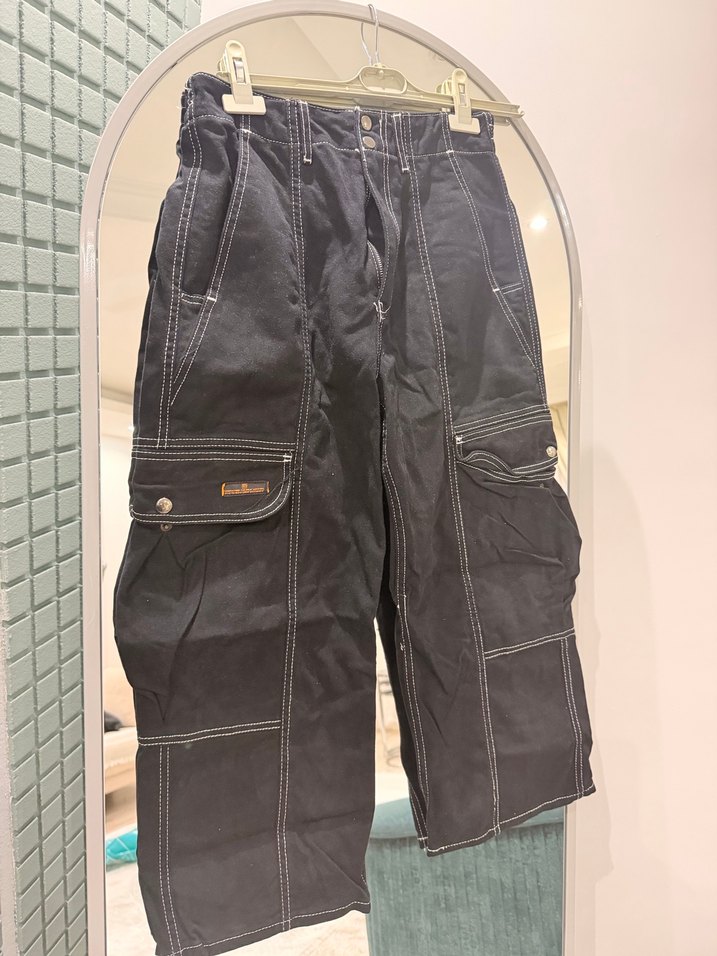 Siyah Bol Kesim Kemerli Kadın Denim Pantolon - Görsel 2