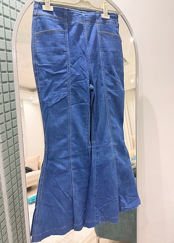 Bağlamalı Mavi Batik Desenli Kadın Kot Pantolon - Görsel 2