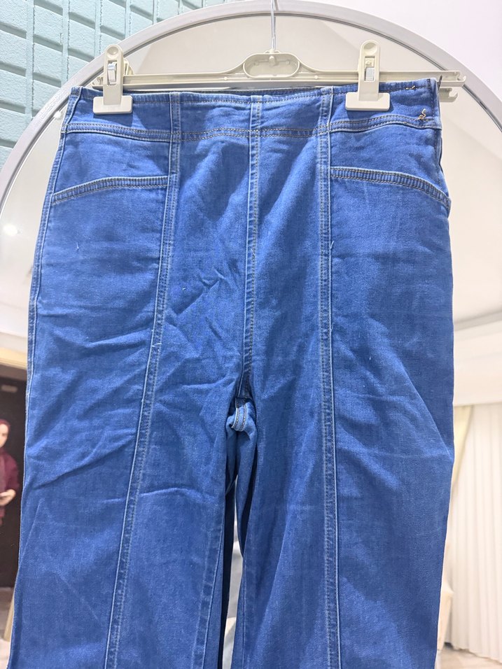 Bağlamalı Mavi Batik Desenli Kadın Kot Pantolon - Görsel 3