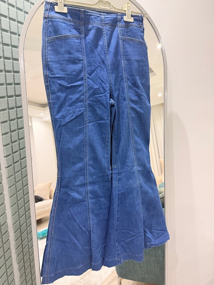 Bağlamalı Mavi Batik Desenli Kadın Kot Pantolon - Görsel 2