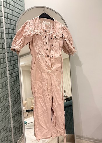 Pembe Keten Kadın Uzun Tulum - Görsel 2