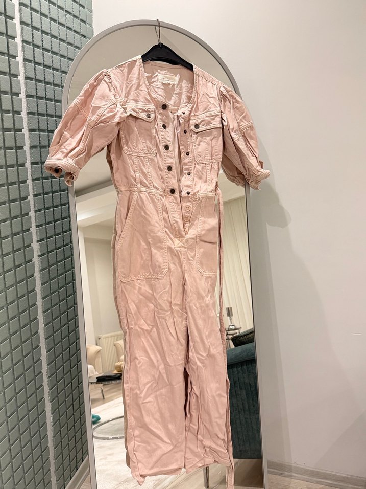 Pembe Keten Kadın Uzun Tulum - Görsel 2