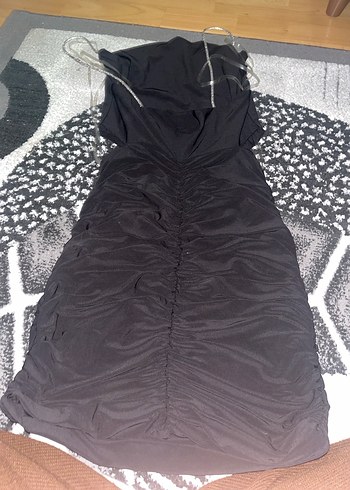 Siyah Düz Desen elbise - Görsel 2