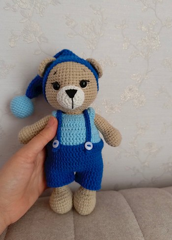 Mavi Örgü Ayıcık Peluş Oyuncak - Görsel 2