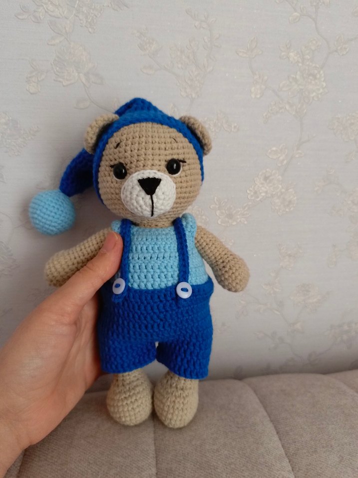 Mavi Örgü Ayıcık Peluş Oyuncak - Görsel 2