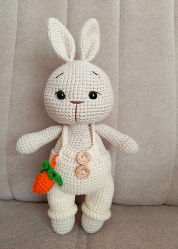 Beyaz Tavşan Figürlü El Yapımı Peluş Oyuncak - Görsel 2