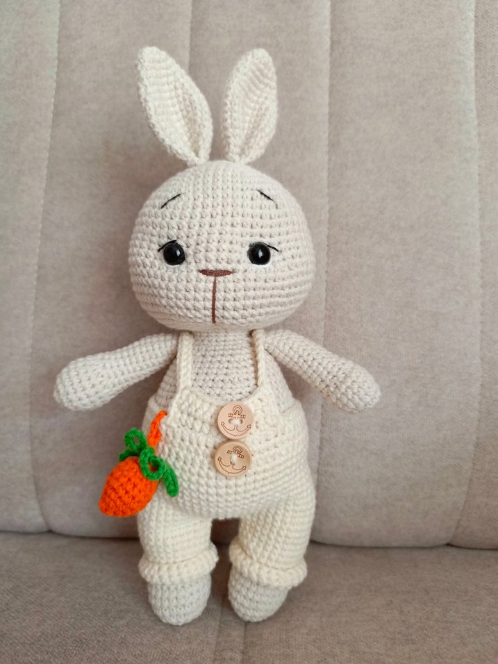 Beyaz Tavşan Figürlü El Yapımı Peluş Oyuncak - Görsel 2