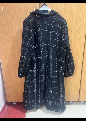 Kadın Siyah Ekose Uzun Salaş Kaban - Görsel 2