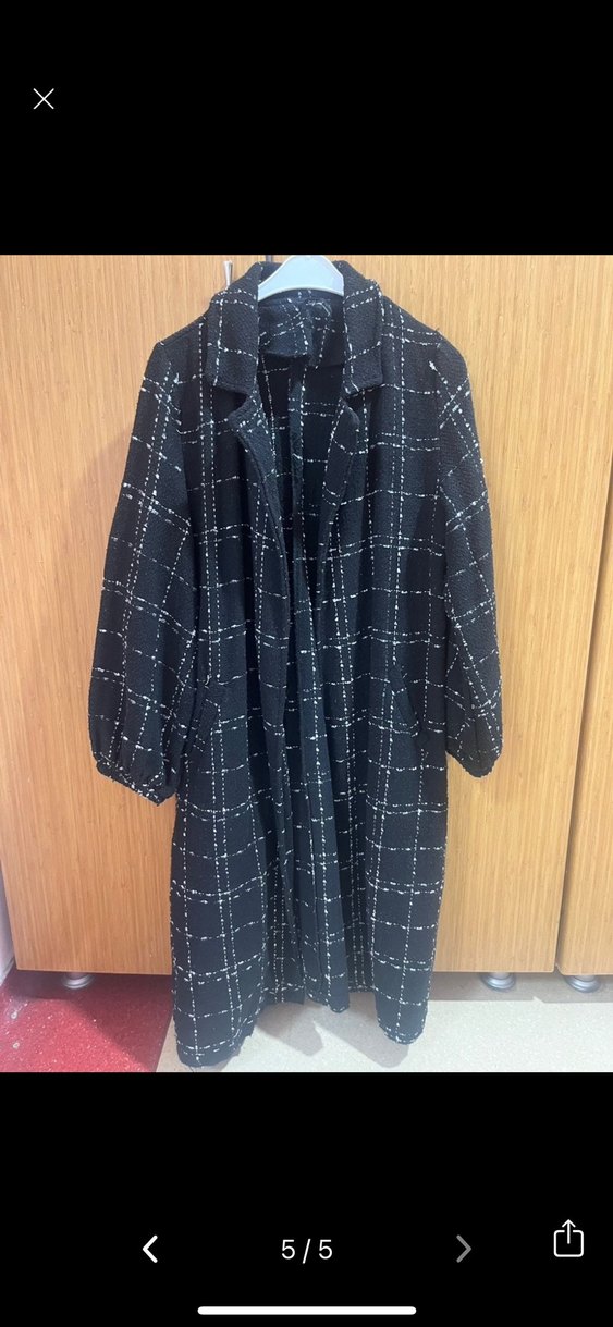 Kadın Siyah Ekose Uzun Salaş Kaban - Görsel 3