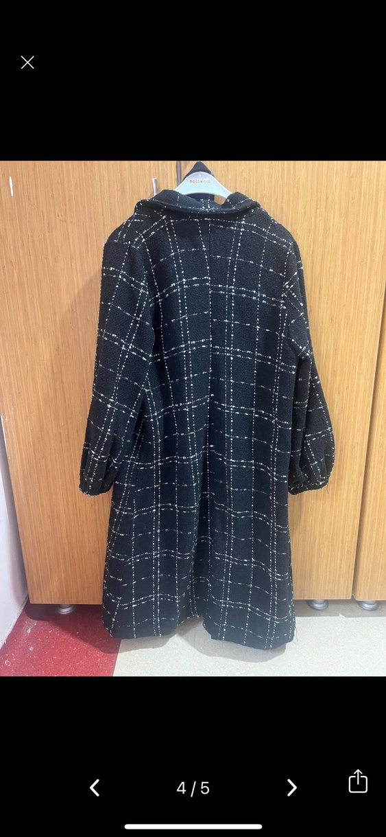 Kadın Siyah Ekose Uzun Salaş Kaban - Görsel 2