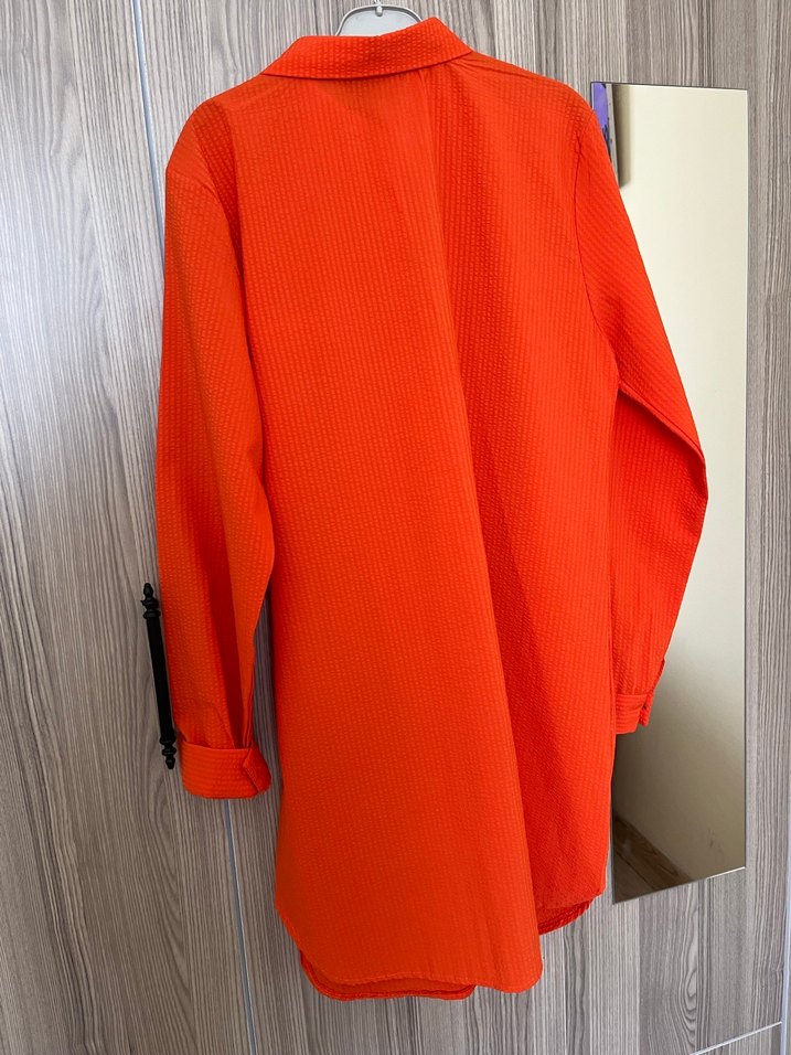 Kemer Detaylı Uzun Turuncu Kadın Gömlek - Görsel 5