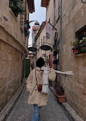 Bej Düğmeli Midi Kadın Peluş Kaban - Görsel 6