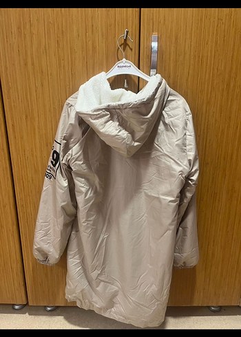 Kapüşonlu Bej Kadın Midi Ceket - Görsel 3