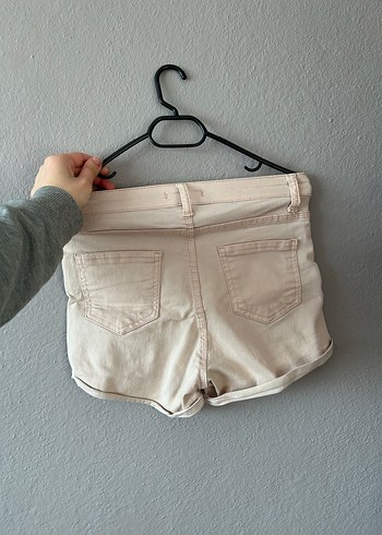 Bej Pamuklu Mini Kadın Kot Şort - Görsel 2