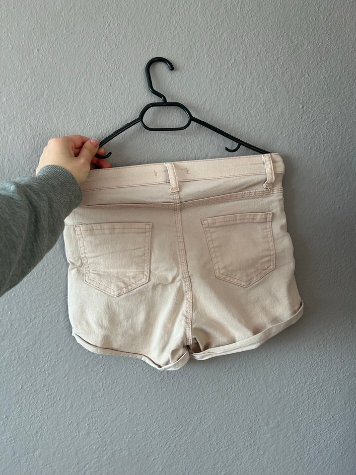 Bej Pamuklu Mini Kadın Kot Şort - Görsel 2