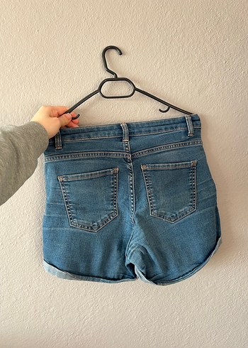 Düğmeli Mini Kot Şort Gri Mavi - Görsel 2