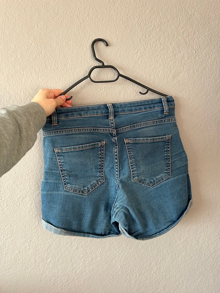 Düğmeli Mini Kot Şort Gri Mavi - Görsel 2