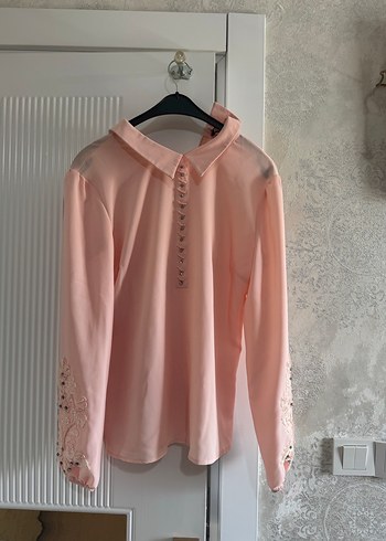 Düğmeli, Pembe Kadın Gömlek - Görsel 3