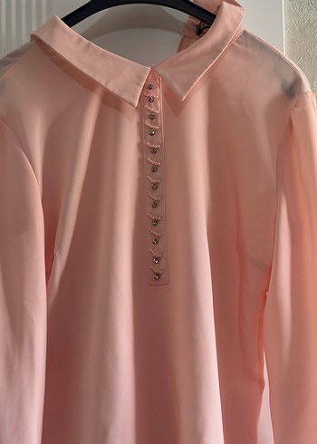 Düğmeli, Pembe Kadın Gömlek - Görsel 4
