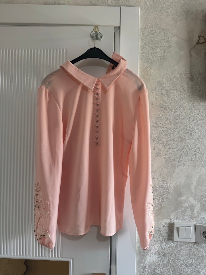 Düğmeli, Pembe Kadın Gömlek - Görsel 3