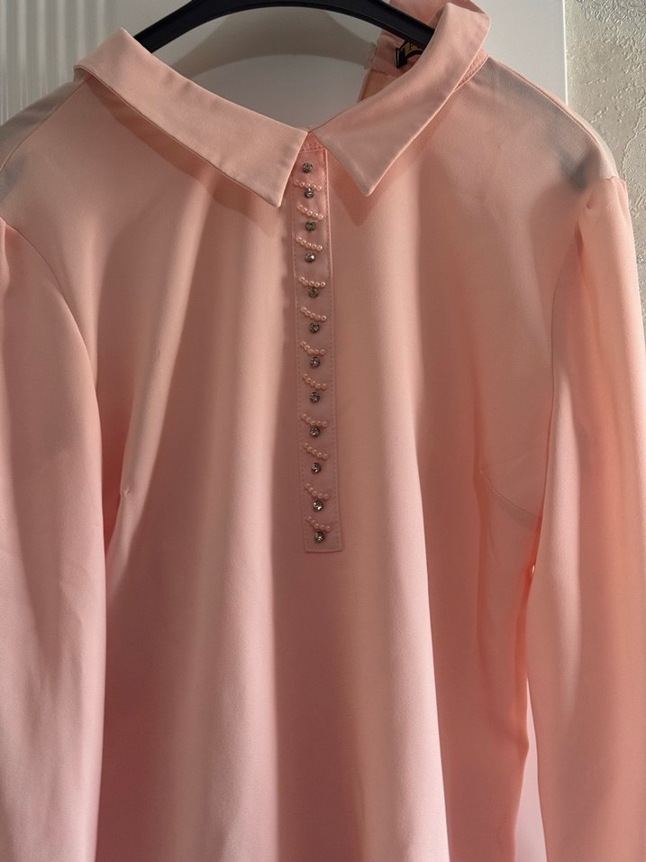 Düğmeli, Pembe Kadın Gömlek - Görsel 4