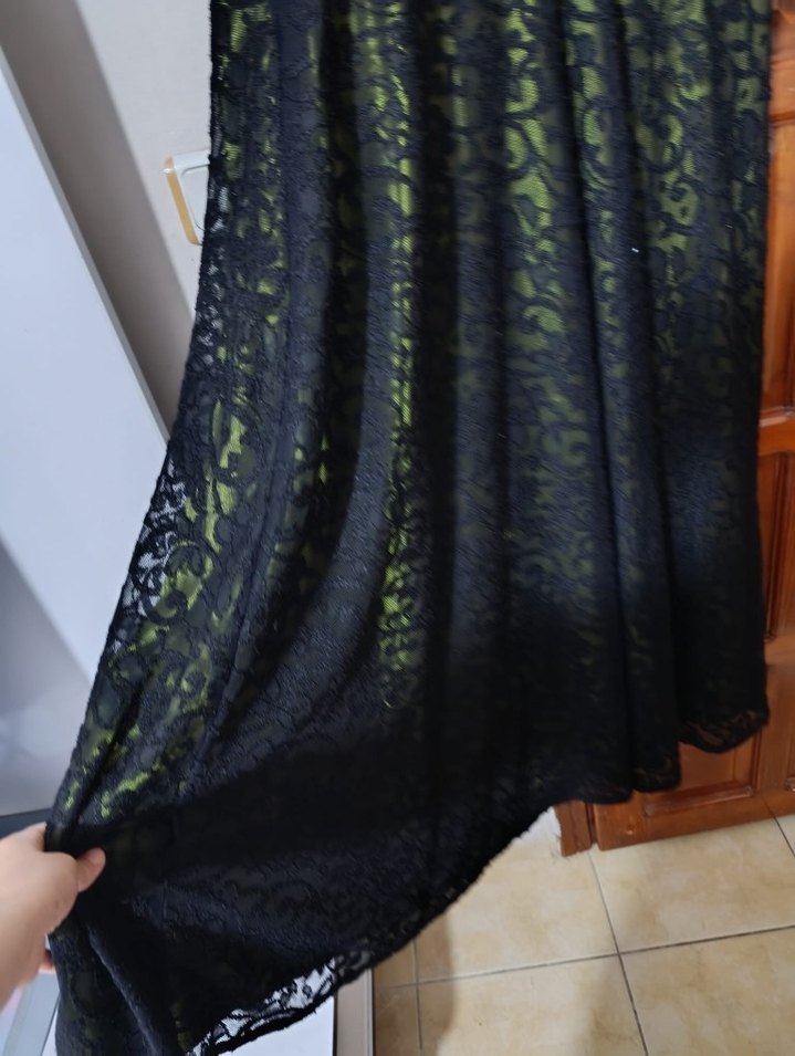 Düğmeli Siyah Yeşil Uzun Kollu Gotik Elbise - Görsel 3