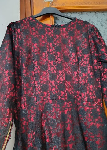 Bordo Dantel İşlemeli Uzun Kollu Uzun Elbise - Görsel 4