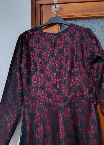 Bordo Dantel İşlemeli Uzun Kollu Uzun Elbise - Görsel 3