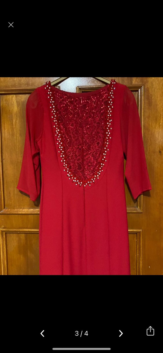 Bordo Uzun Kollu Drapeli Vintage Abiye Elbise - Görsel 3