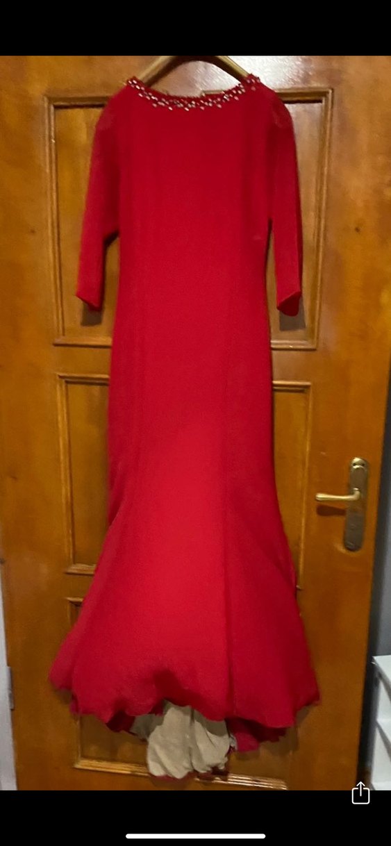 Bordo Uzun Kollu Drapeli Vintage Abiye Elbise - Görsel 2