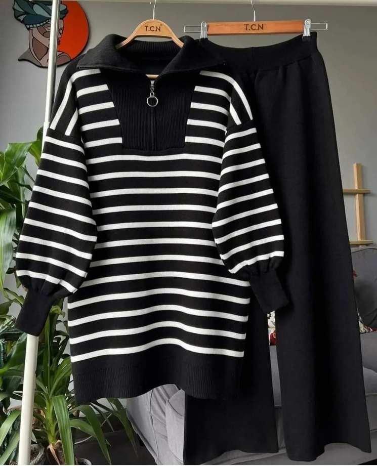 BAYAN ÇİZGİLİ TRİKO TAKIM - Görsel 4