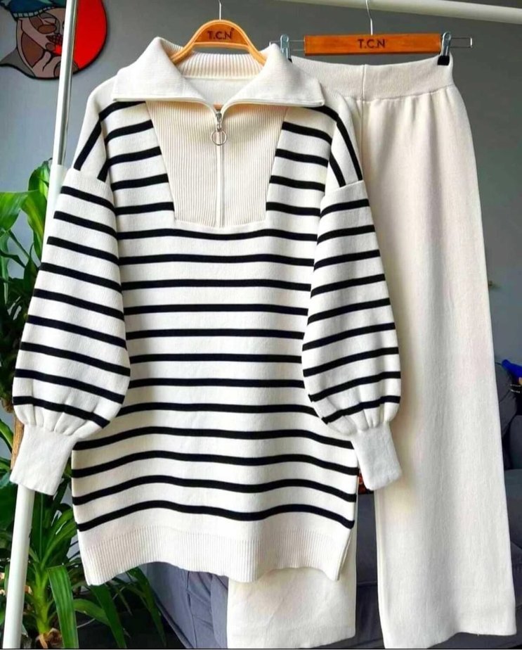 BAYAN ÇİZGİLİ TRİKO TAKIM - Görsel 2