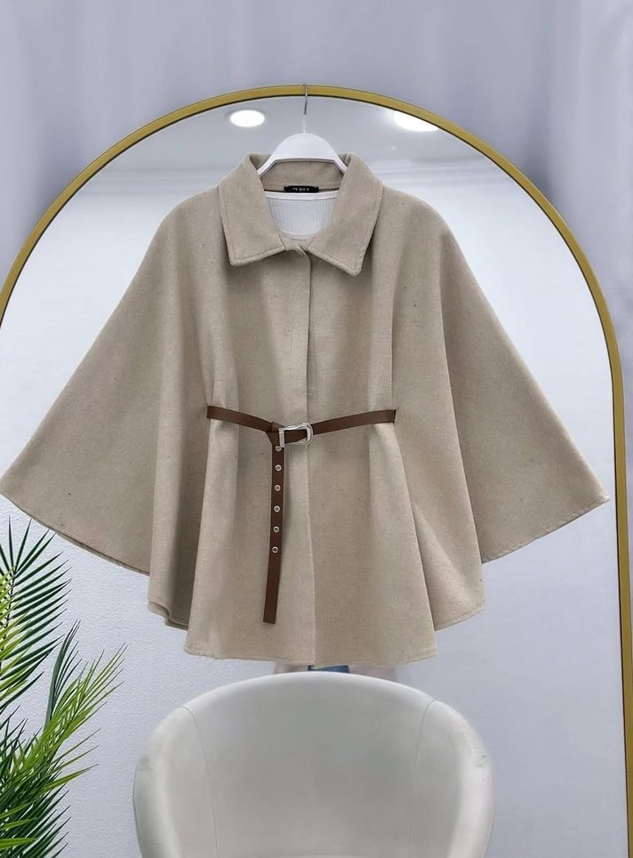 KADIN KEMERLİ KAŞE PANÇO - Görsel 3