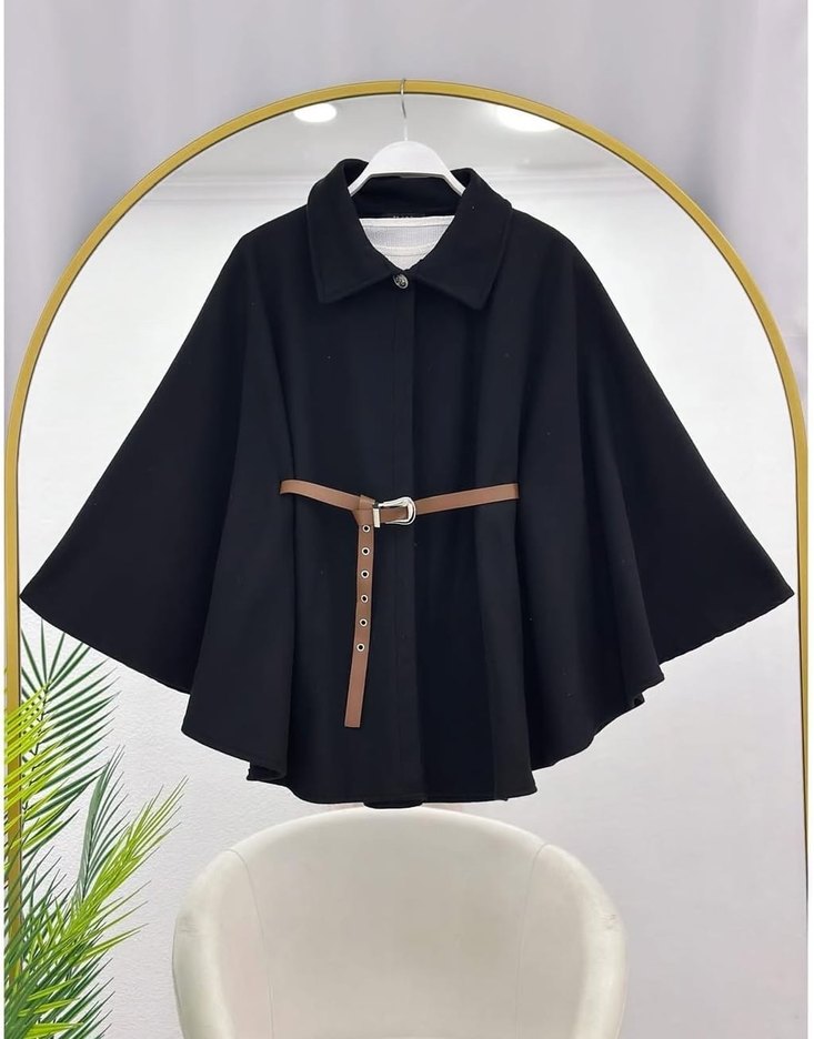 KADIN KEMERLİ KAŞE PANÇO - Görsel 2