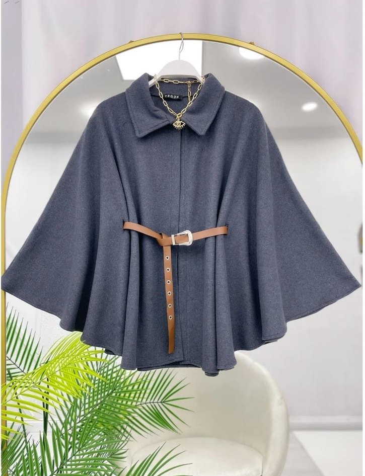 KADIN KEMERLİ KAŞE PANÇO - Görsel 2