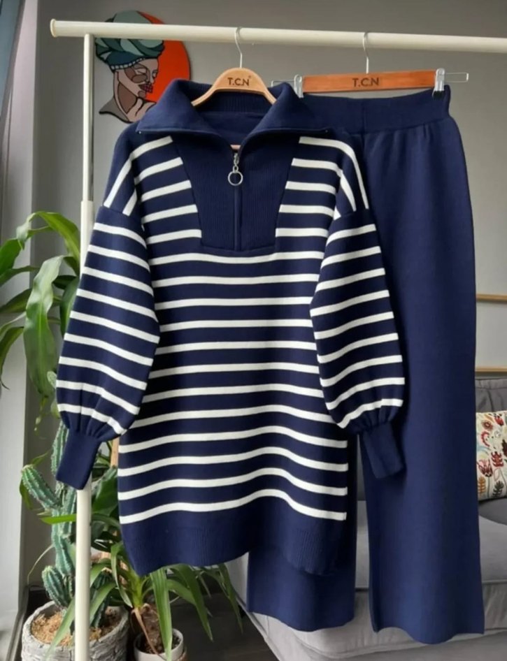 BAYAN ÇİZGİLİ TRİKO TAKIM - Görsel 4