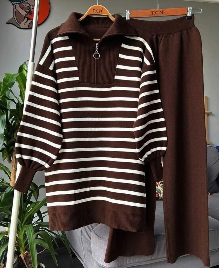 BAYAN ÇİZGİLİ TRİKO TAKIM - Görsel 2