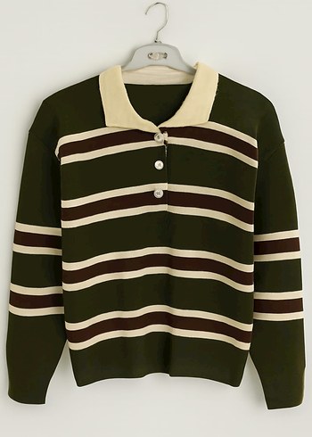 KADIN POLO YAKA ÇİZGİLİ TRiKO KAzAK - Görsel 5