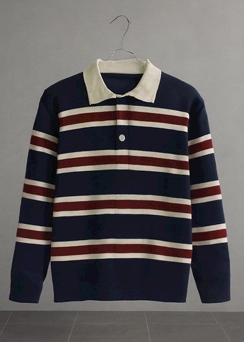 KADIN POLO YAKA ÇİZGİLİ TRiKO KAzAK - Görsel 3