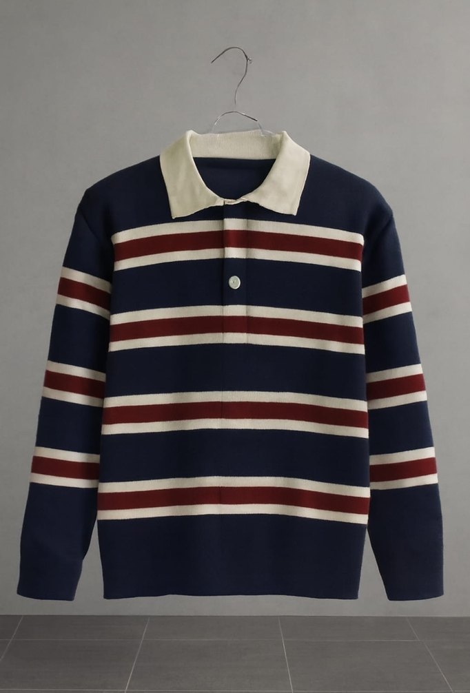 KADIN POLO YAKA ÇİZGİLİ TRiKO KAzAK - Görsel 3