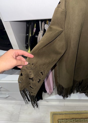 Düğmeli Süet Bohem Kadın Şal - Görsel 3