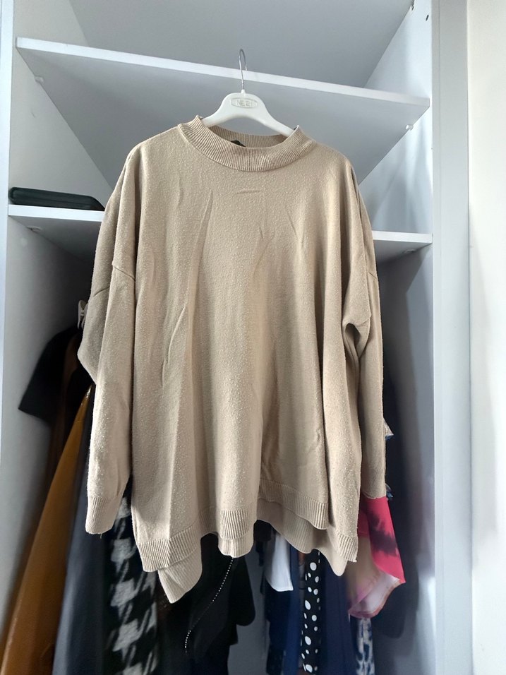 Bej Rahat Kesim Uzun Kollu Keten Kazak - Görsel 2