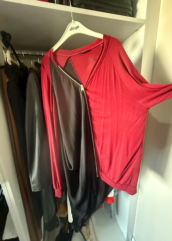Kırmızı V Yaka asimetrik tunik - Görsel 2