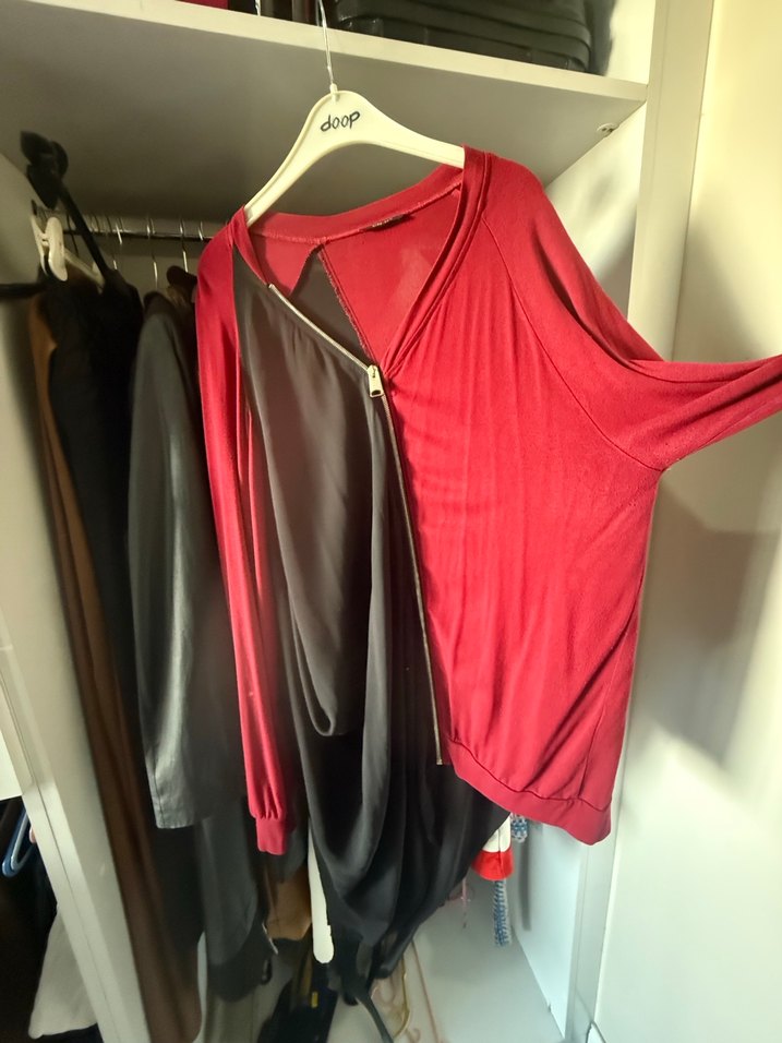 Kırmızı V Yaka asimetrik tunik - Görsel 2