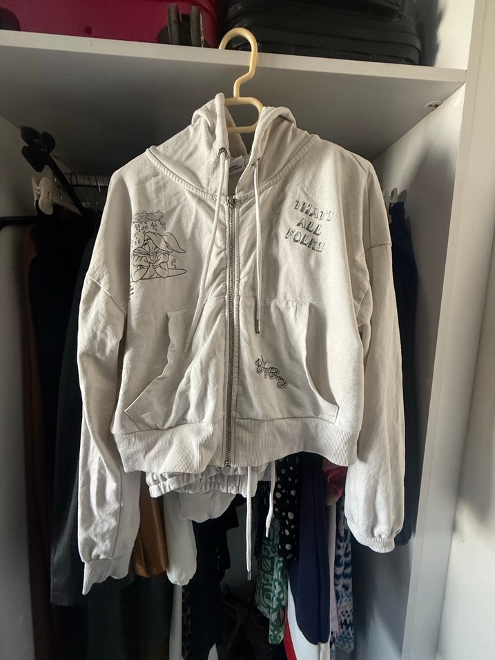 Baskılı Beyaz Fermuarlı Kadın eşofman takımı - Görsel 3