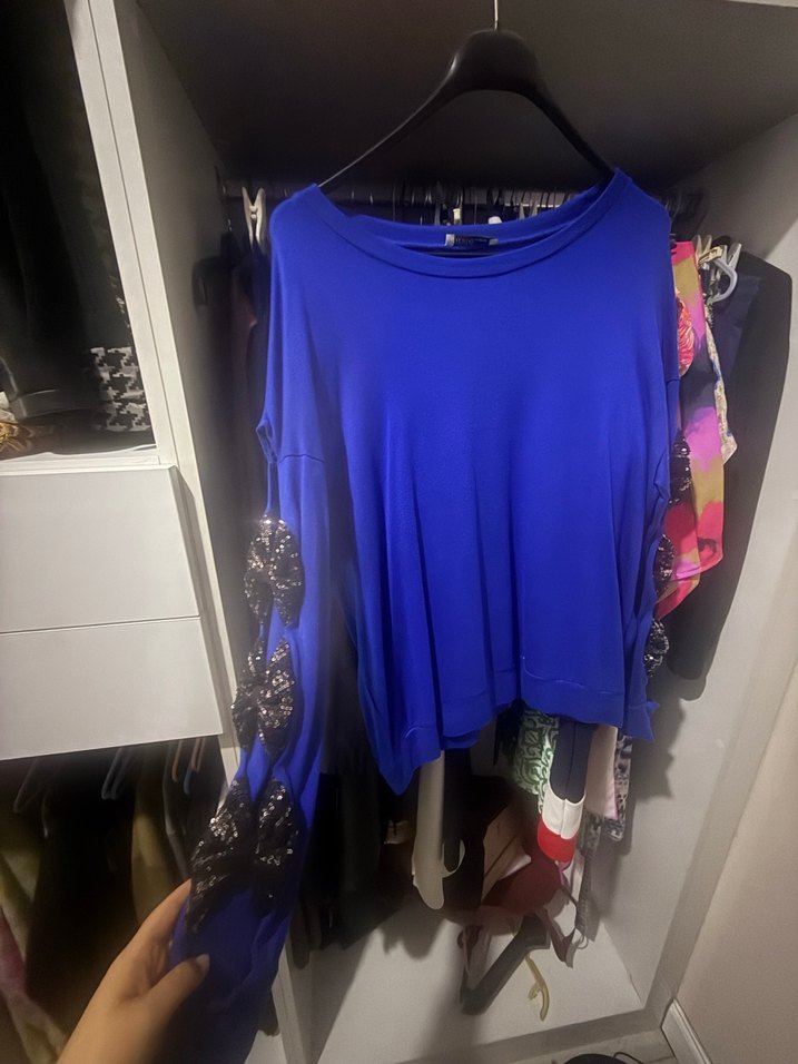 Mavi Salaş Uzun Kollu Bluz - Görsel 3