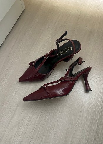 Bordo Kemerli Stiletto Yılan Desenli - Görsel 3