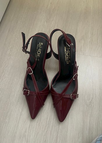 Bordo Kemerli Stiletto Yılan Desenli - Görsel 2